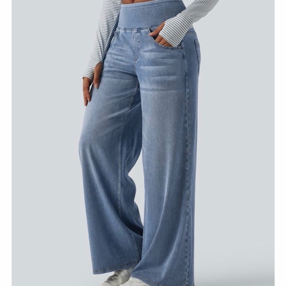 Halara Flex Mid Rise Draped Washed Casual Baggy Wide Leg Jeans with Pockets (XL) - Picture 5 of 5